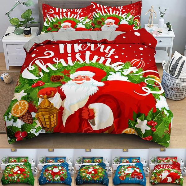 

bedding sets santa claus print duvet cover for kids set with pillowcase christmas decor quilt 2/3pcs king twin size