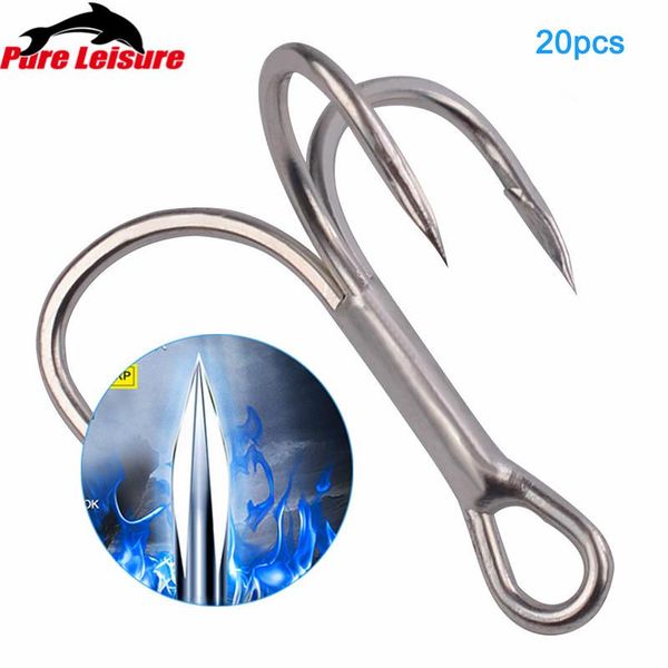 

fishing hooks pureleisure 20pcs/set 2/4/6/8/10# high carbon steel treble super sharp triple hook carp sea tackle