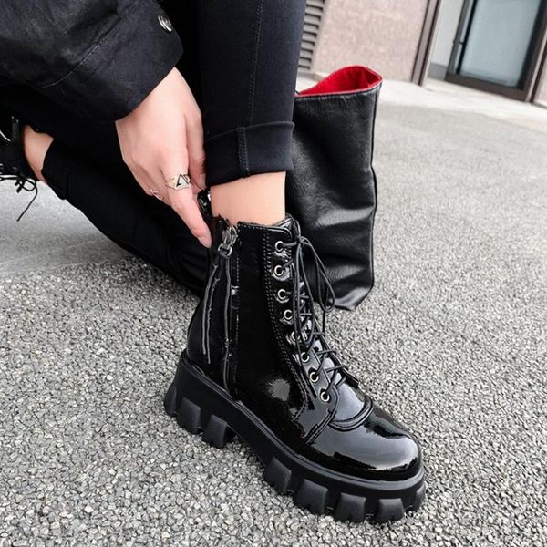 

boots plus size 32-46 designer women leather booties zapatos para botas de mujer high heel warm punk shoes 162-3, Black