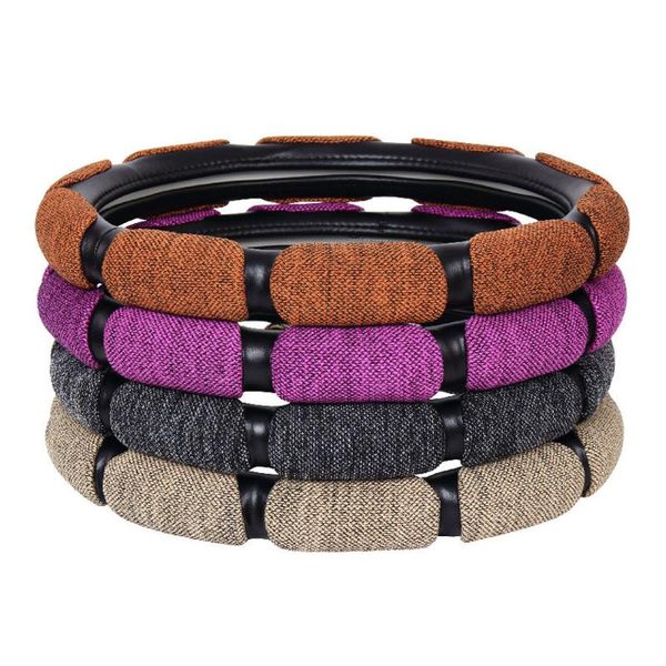 

steering wheel covers car cover flax anti-skid absorb sweat four seasons universal automobile interior accessories