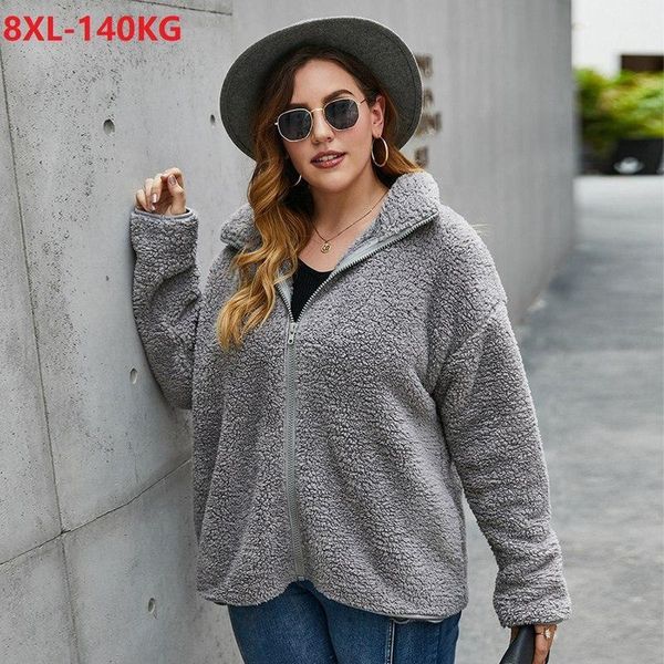 

women's jackets autumn winter women fleece thick jacket warm zipper hoody plus size 6xl 7xl 8xl female oversize loose gray coat1, Black;brown