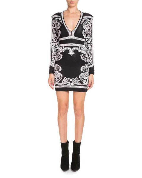 

casual dresses est 2021 winter white v neck black celebrity party women long sleeve nightclub vestidos bandage bodycon dress, Black;gray