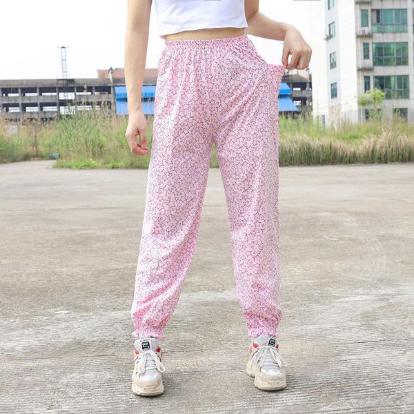 

summer big size beach women's anti mosquito casual straight tube household pants moon pajamas, White;black