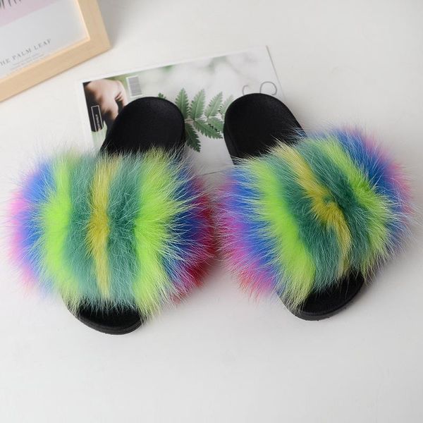 

women's real fur slippers woman slides ladies furry sandals style female fluffy house shoes girl's flip flops, Black