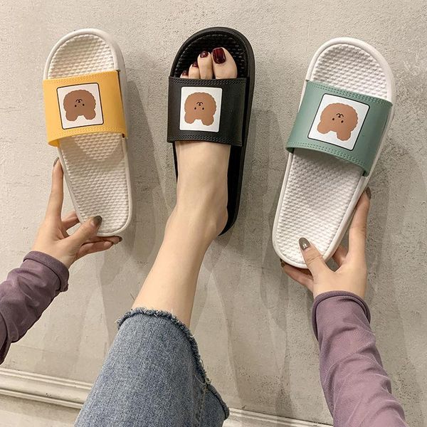 

female summer slippers cute cartoon soft-soled student sandals and personality thick-soled non-slip fashion home shoes, Black