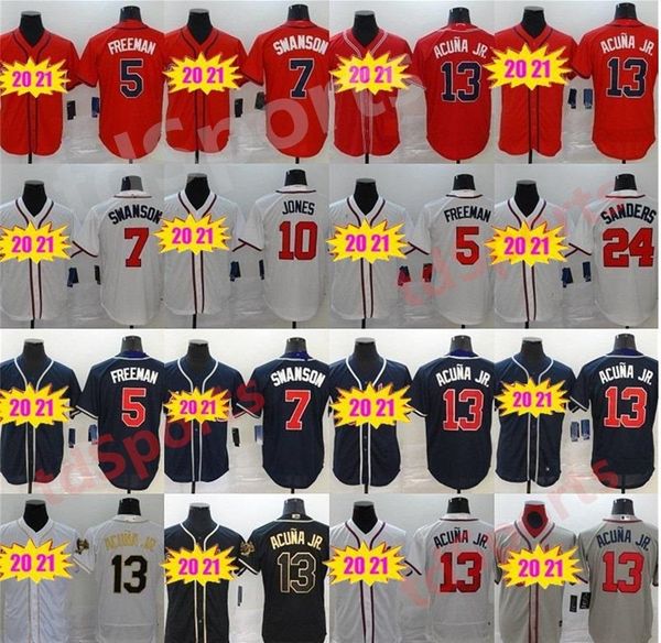 

2021 men women kids youth ronald acuna jr baseball jerseys freddie an brave swanson deion sanders jersey, Blue;black