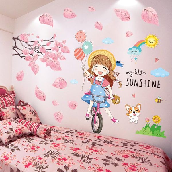 

wall stickers [shijuehezi] girl balloons bike diy tree leaves decals for kids room children bedroom nursery home decoration