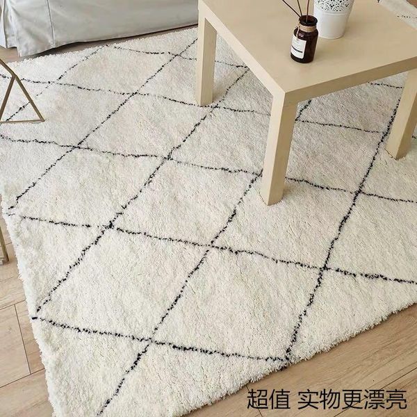 

carpets carpet bedroom decoration moroccan nordic living room coffee table wool bedside simple modern rhombus white plush blanket