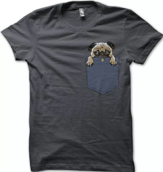 

pug in my pocket dog funny cute charcoal printed t-shirt fn9410, White;black