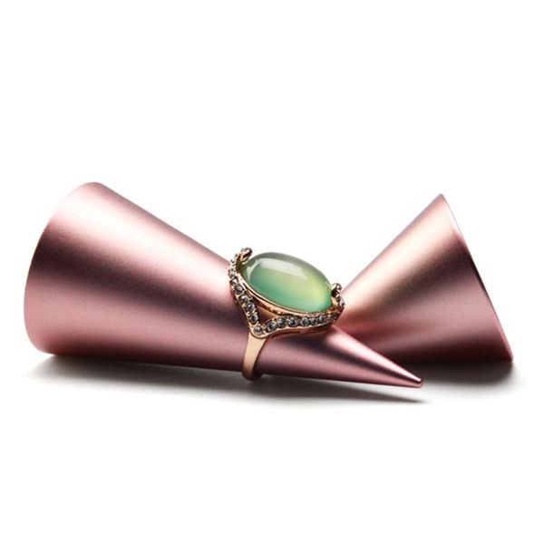 

jewelry pouches, bags geometric metal cone shape finger band display rack showcase, Pink;blue