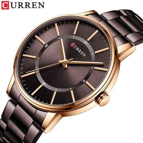 

watch men business wristwatch fashion casual simple design for man waterproof stainless steel quartz clock wristwatches, Slivery;brown