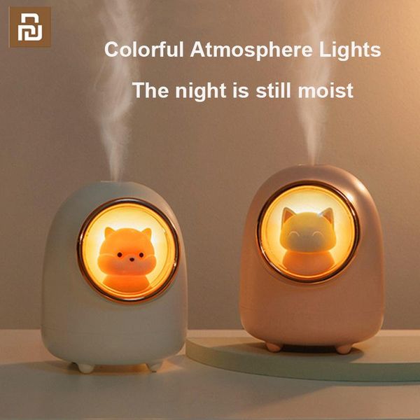 

smart home control evaporative air humidifier wireless space cute cat/small hamster mist maker with led night lamp 350m