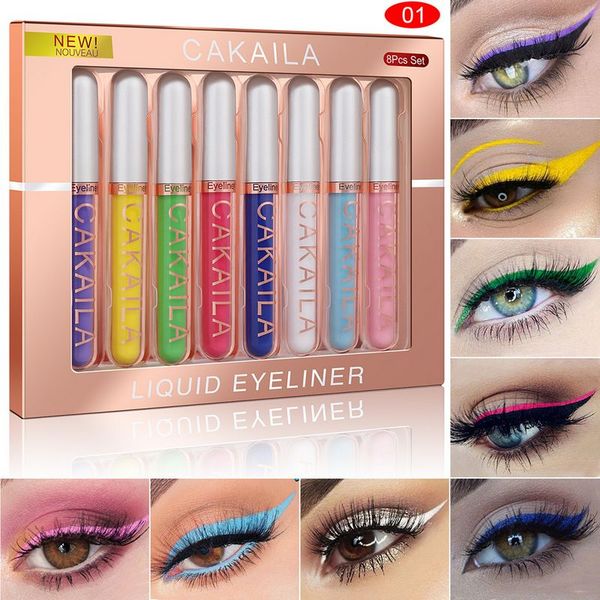 

cakaila waterproof lasting liquid eyeliner cream 8 pcs/kit 0.08oz*8 three colors style option eye makeup set 100sets/lot dhl