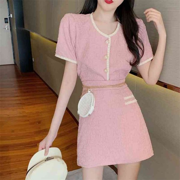 

korean sweet summer two piece set women short sleeve shirt crop + a-line skirts sets casual suits ensemble femme 210514, White