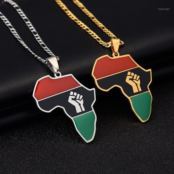 Anhänger Halsketten 316L Edelstahl Kette Afrika Mapflag Für Frauen Männer Faust Gold Farbe Hip Hop Afrikanische Schmuck Jahr Geschenke