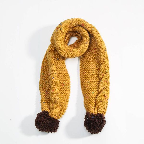 

scarves & wraps mix color acrylic knitted with big balls cute kids scarf girls soft warm thicken casual all match winter 2021 est, Red;brown