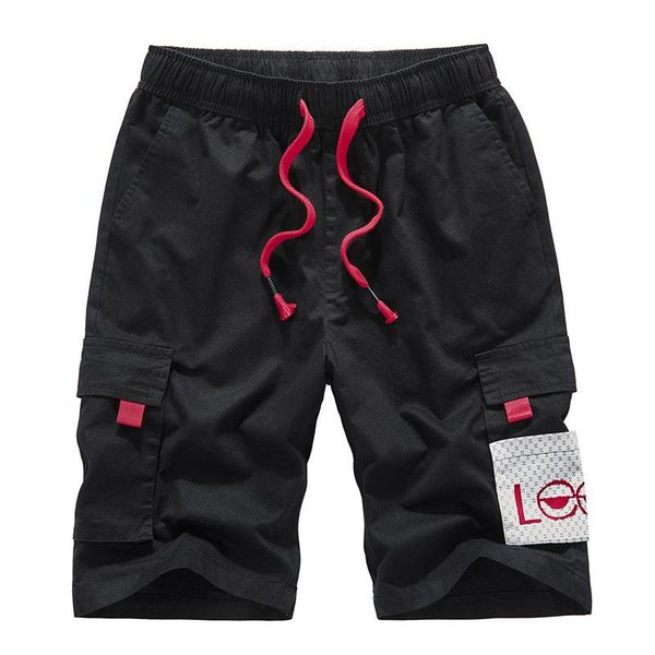 

quality military cargo shorts men summer casual beach fashion cotton letter print breathable brand clothing men's, White;black