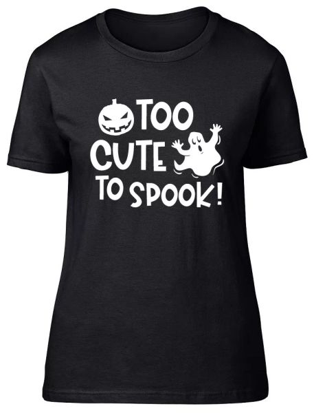 

too cute to spook womens ladies halloween fitted t shirt tee, White;black