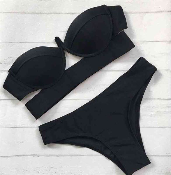 

women solid swimwear strapless push up paded bikinis set women beachwear bathing bather swimsuit beach outwear, White;black