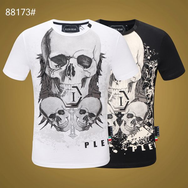 

plein bear t shirt mens designer tshirts brand clothing rhinestone skull men t-shirts classical hip hop streetwear tshirt casual tees pb 114, White;black