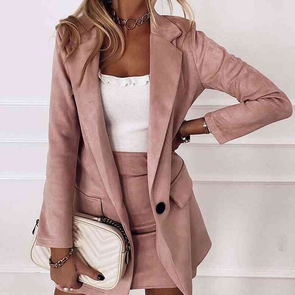 

ninimour spring autumn plain pocket design blazer coat & skirt set 2 piece office lady jacket skirt suits sold separately women 210407, White