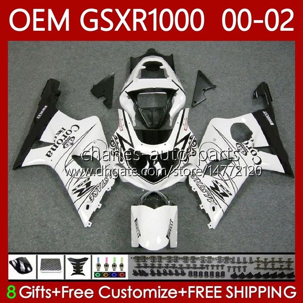 Carrozzeria per stampi a iniezione per SUZUKI GSXR-1000 GSX Bianco nero R1000 GSXR 1000 CC 01-02 Carrozzeria 62No.14 1000CC GSXR1000 K2 00 01 02 GSX-R1000 2001 2002 2002 Kit carenatura OEM