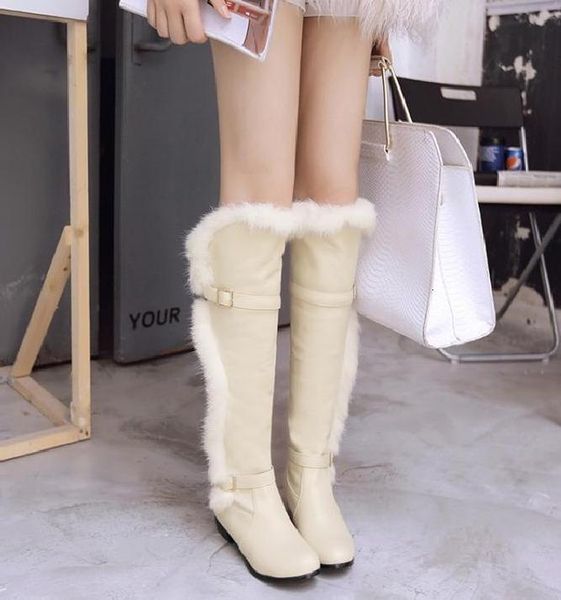 

black white bridal wedding over the knee fur boots women plus size 34 to 40 41 42 43 44 0q8x