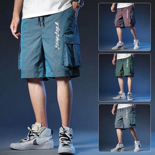 

men's shorts color reflective cargo fashion loose knee-length casual sports air conditioning ice silk pants thi, White;black