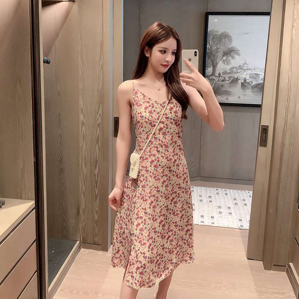 

casual dresses dress women clothes suspender chiffon women's mid length v-neck french style slim temperament floral rzze, Black;gray