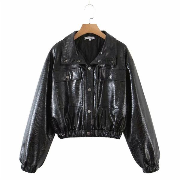 

women's jackets puwd vintage women black pu leather 2021 summer fashion ladies loose random short walkers chic streetwear, Black;brown
