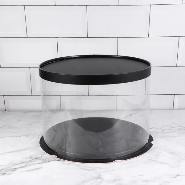 

plastic cake box round packaging boxes transparent organizer for home dessert shop (black, single-layer) (8inch) gift wrap