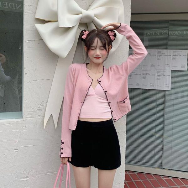 

women's tracksuits cute short set women autumn knitted cardigan chic crop slim shorts sweet girl outfits kawaii clothes, Gray