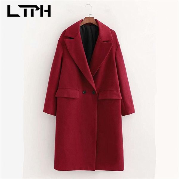 

ltph streetwear long woolen coat vintage loose casual sleeve chic outerwear thick warm elegant jackets winter 210423, Black