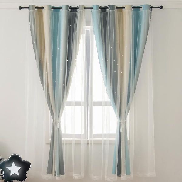 

curtain & drapes blackout star curtains gradient color window tulle for living room bedroom decor organza voile sheer 1 panel