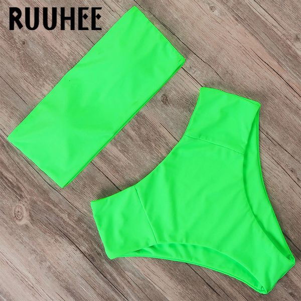 

women's swimwear ruuhee high waisted neon bikini woman bandeau bathing suit mayo push up tube two piece swimsuit for women n9y9, White;black