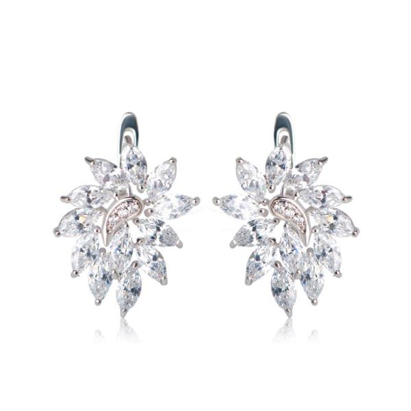 

stud dazz luxury silver color plant flower cubic zircon earrings for women's banquet party wedding ear beautiful jewelry gifts, Golden;silver