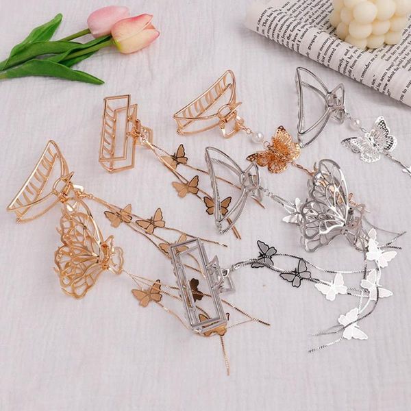 

hair clips & barrettes vintage tassel headwear hollow pearl metal claw butterfly clip hairpin crab, Golden;silver