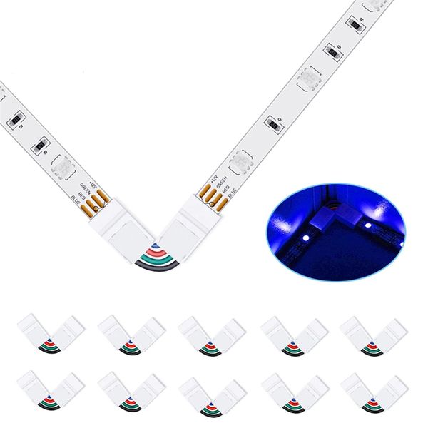 Acessórios de iluminação 10mm 4 Pin L Conector de forma 5050 SMB LEDs Luz de tira de 90 graus de canto LED tiras de conectores