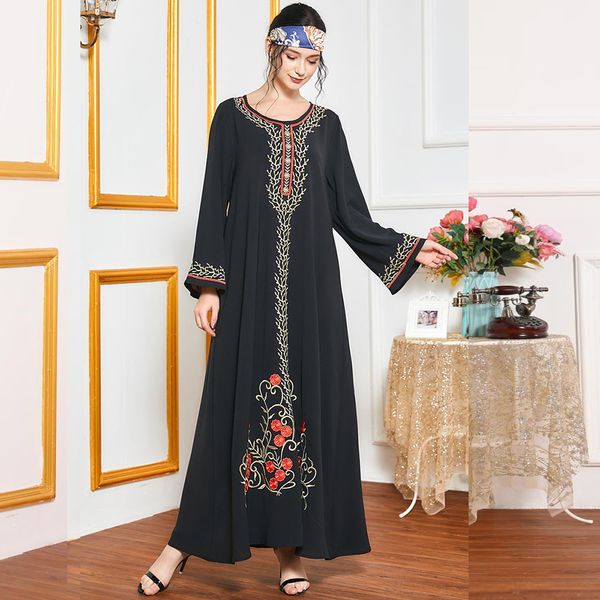 

ramadan muslim abaya embroidery maxi dress modest o ne long sleeve dubai turkey arabic dresses women islamic clothing autumn, Red