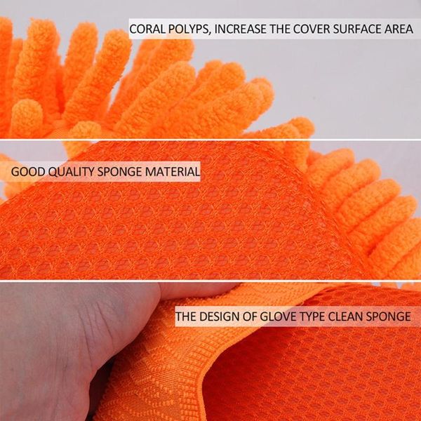 

car sponge orange cleaning rag squares brush care chenille coral gloves