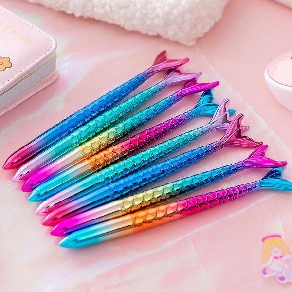 

gel pens 8pcs laser color mermaid pen cute cartoon signature black ink school supplies gift kawaii funny office stationary 0.5mm