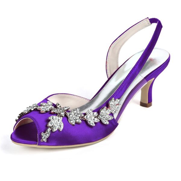 

dress shoes elegant open toe slingback satin evening w/ flower crystal side empty bridal wedding party prom lower heels pumps, Black