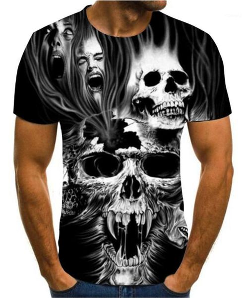 

men's t-shirts summer t-shirt 3d printing skull devil black round neck, White;black