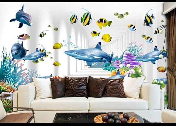 

wallpapers tv back wall decor deep 5d embossedcustom large mural 3d wallpaper cartoon underwater world color fish child bedroom