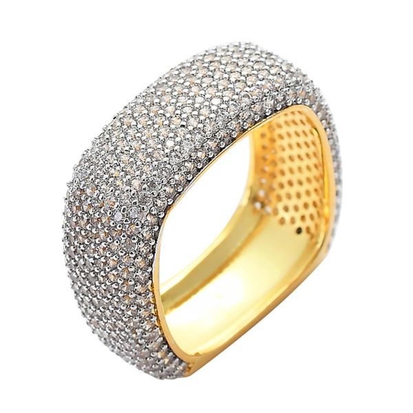 

square hip-hop men's ring iced out micro pave cz finger ring gold color square rings for men jewelry, Silver
