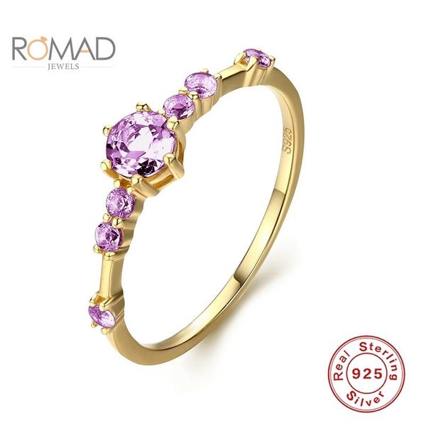 

cluster rings romad fashion all-match women jewelry 2021 luxury 925 sterling silver purple diamond wedding ring drop, Golden;silver