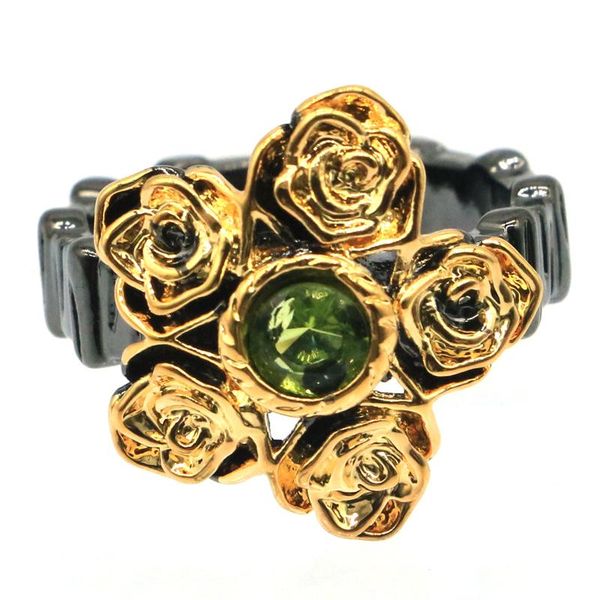 

25x18mm neo-gothic flowers created green peridot paris blue z for man street fashion jewelry cool black gold silver rings cluster, Golden;silver