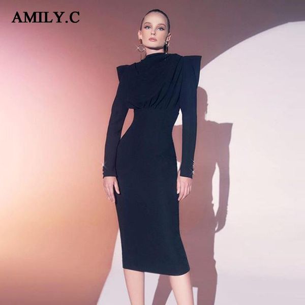 

casual dresses amily.c 2021 autumn ladies black fashion long sleeve open back tight dress celebrity elegant banquet party vestidos, Black;gray