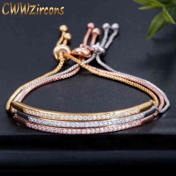 

cwwzircons adjustable bracelet bangle for women captivate bar slider brilliant cz rose gold color jewelry pulseira feminia cb089, Golden;silver
