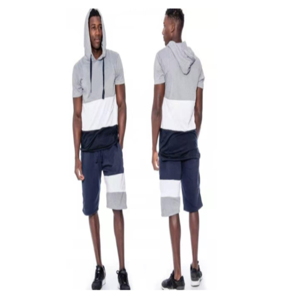 

men's tracksuits european and american summer style hooded personality vest recreational loose t-shirt shorts sports suit, Gray